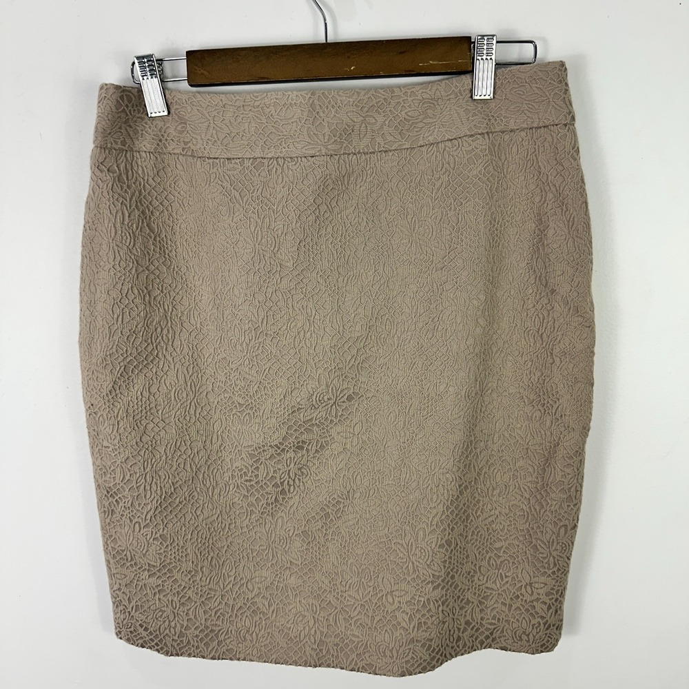 LOFT Pencil Skirt Womens 6 Taupe Jacquard Textured Quiet Luxury Old Money Career